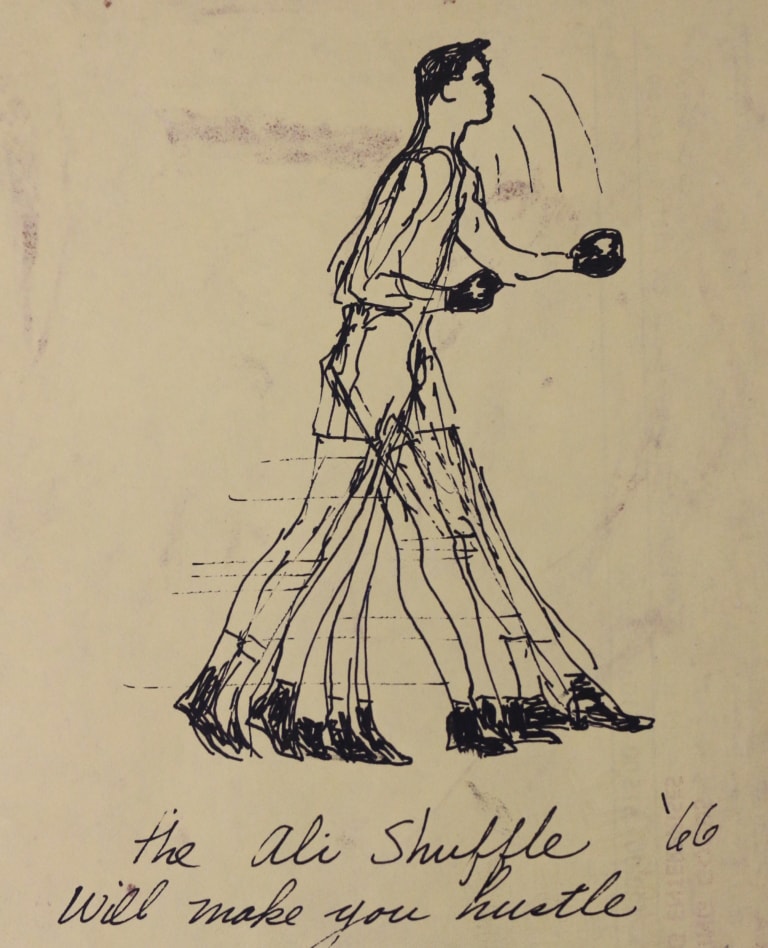 Pencil drawing of Ali Shuffle by Muhammad Ali and Leroy Nieman