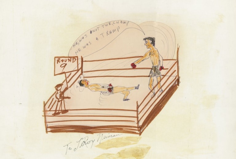 Color drawing by Muhammad Ali predicting win against Joe Frazier