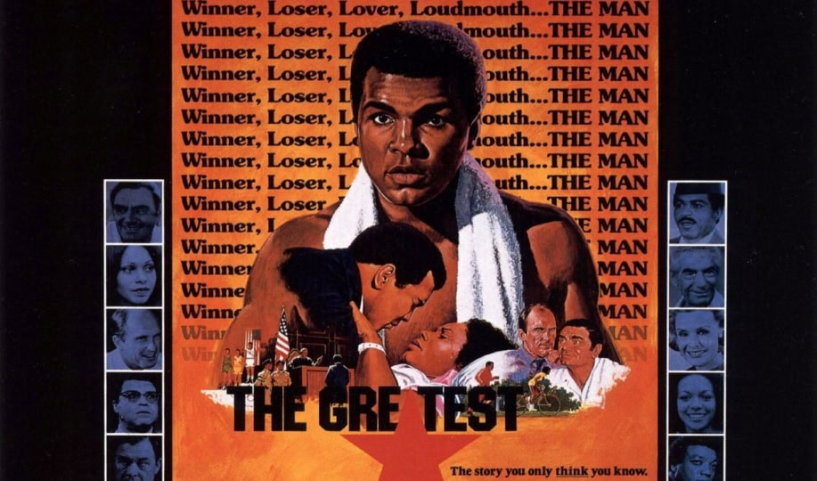 Movie poster with artwork of Muhammad Ali and illustrations of life events with text "The Greatest - The story you only think you knew."