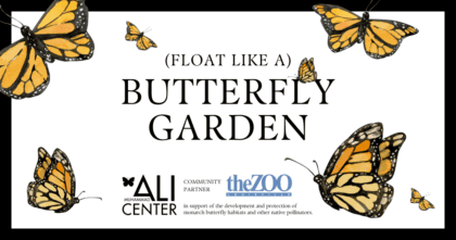 Images of butterfly on white background with dark outline, featuring text "(Float Like a) Butterfly Garden" and 168一分钟极速赛车官网预测最新结果-168极速一分钟赛果查询网-168官网一分钟极速赛车开奖记录 Center and Louisville Zoo logos